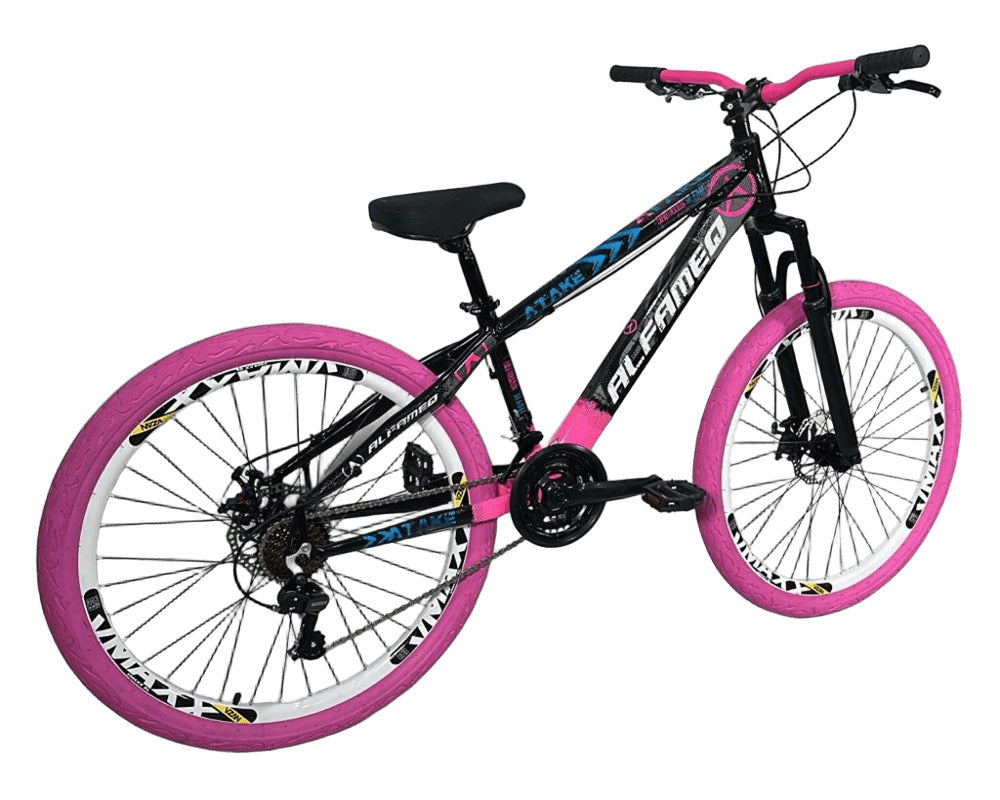 Bicicleta 26 Alfameq Atake Preto/Branco/Rosa Camb Shimano