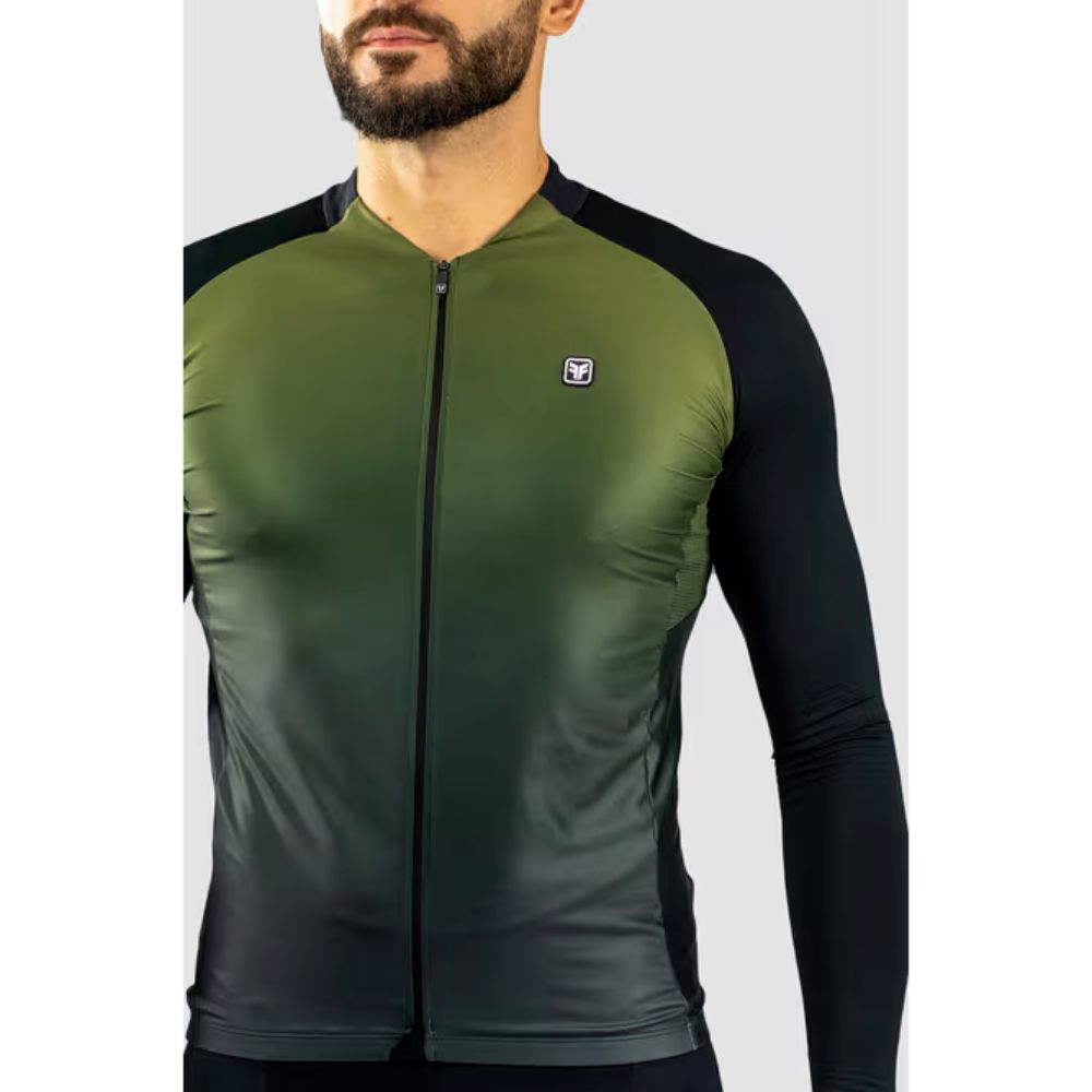 Camisa Ciclismo Free Force Start Manga Longa Gradient Olive Peluciada