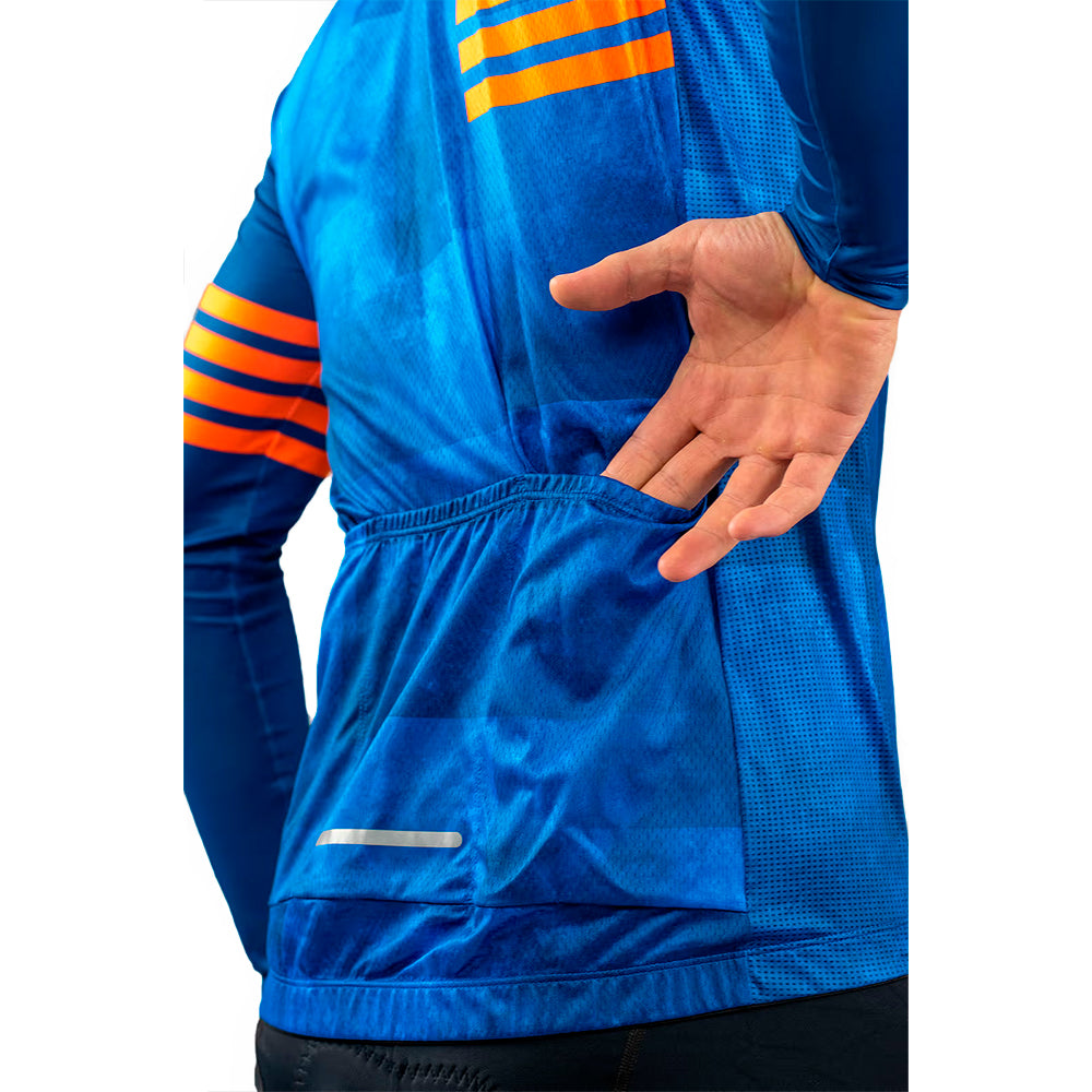 CAMISA CICLISMO FREE FORCE BASIC MANGA LONGA FREEDOM - AZUL/LARANJA - P
