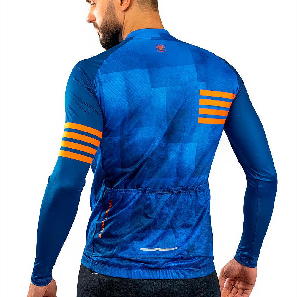 CAMISA CICLISMO FREE FORCE BASIC MANGA LONGA FREEDOM - AZUL/LARANJA - P