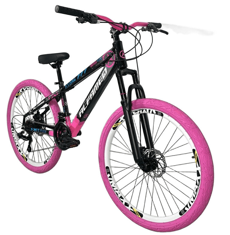 BICICLETA 26 ALFAMEQ ATAKE PRETO/BRANCO/ROSA CAMB SHIMANO
