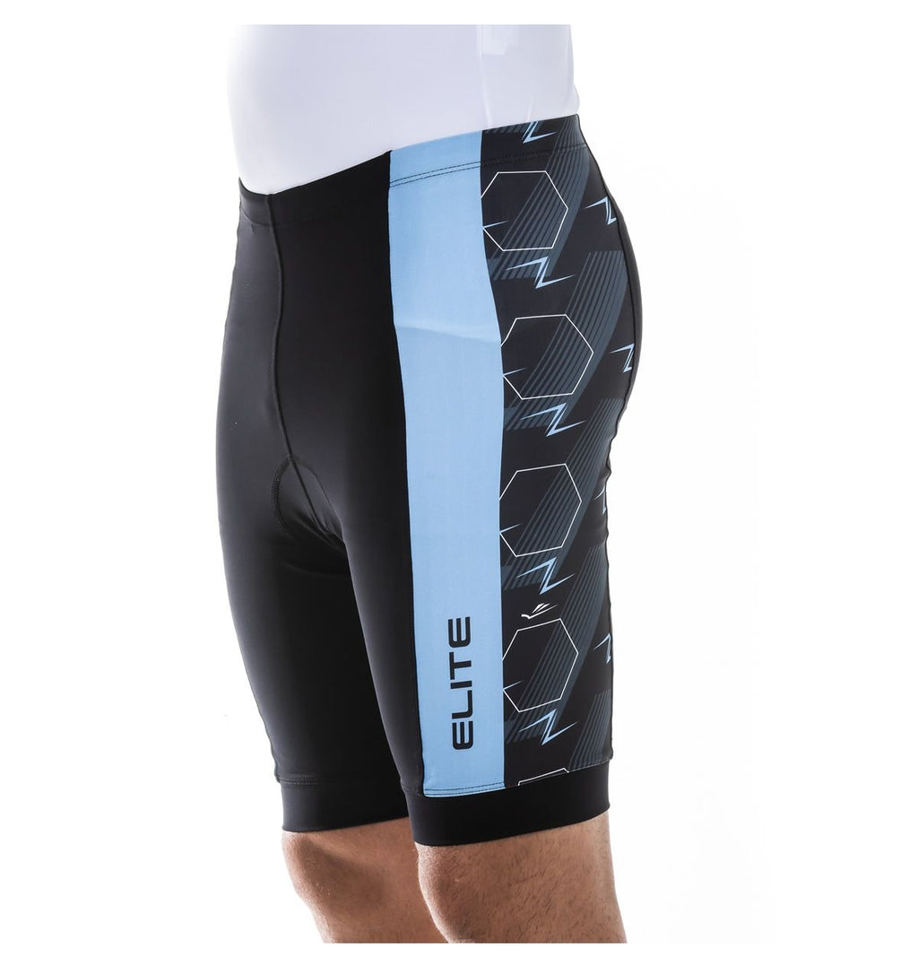 Bermuda ELITE Esporte Masc P/ Ciclista UV PROT/LUMINA P PRETO/CELESTE