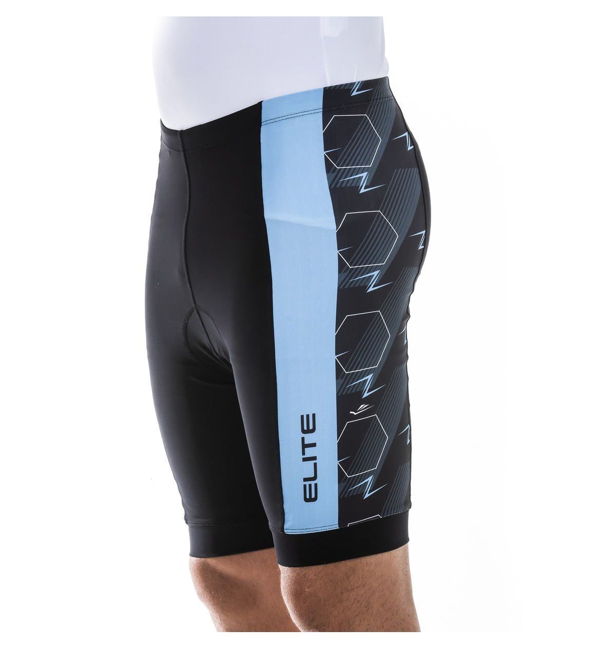 Bermuda ELITE Esporte Masc P/ Ciclista UV PROT/LUMINA P PRETO/CELESTE