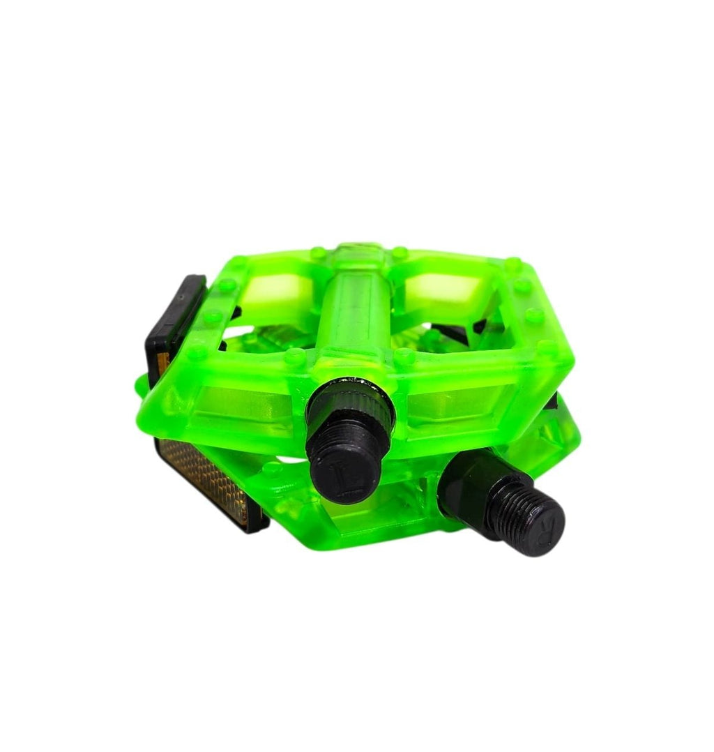 PEDAL PLATAFORMA 9/16 ESFERADO ACRÍLICO COM REFLETOR TRANSPARENTE VERDE