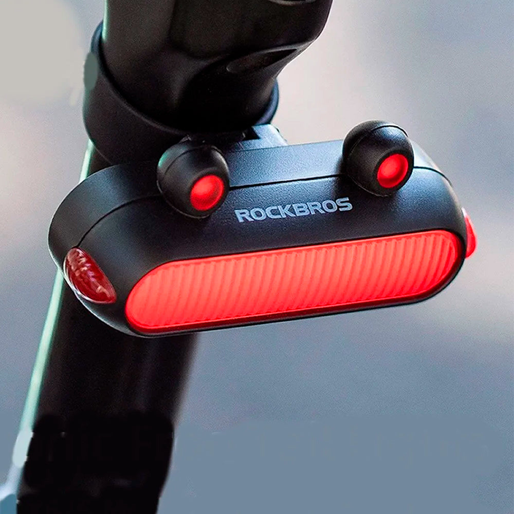 SINALIZADOR TRASEIRO ROCKBROS BIÔNICO 180° INTELIGENTE 70 LM - PRETO/VERMELHO