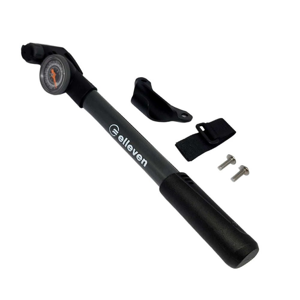 BOMBA ELLEVEN MINI ERGO BICO AUTOMATICO C/ MANÕMETRO E SUPORTE (120PSI) - PRETO