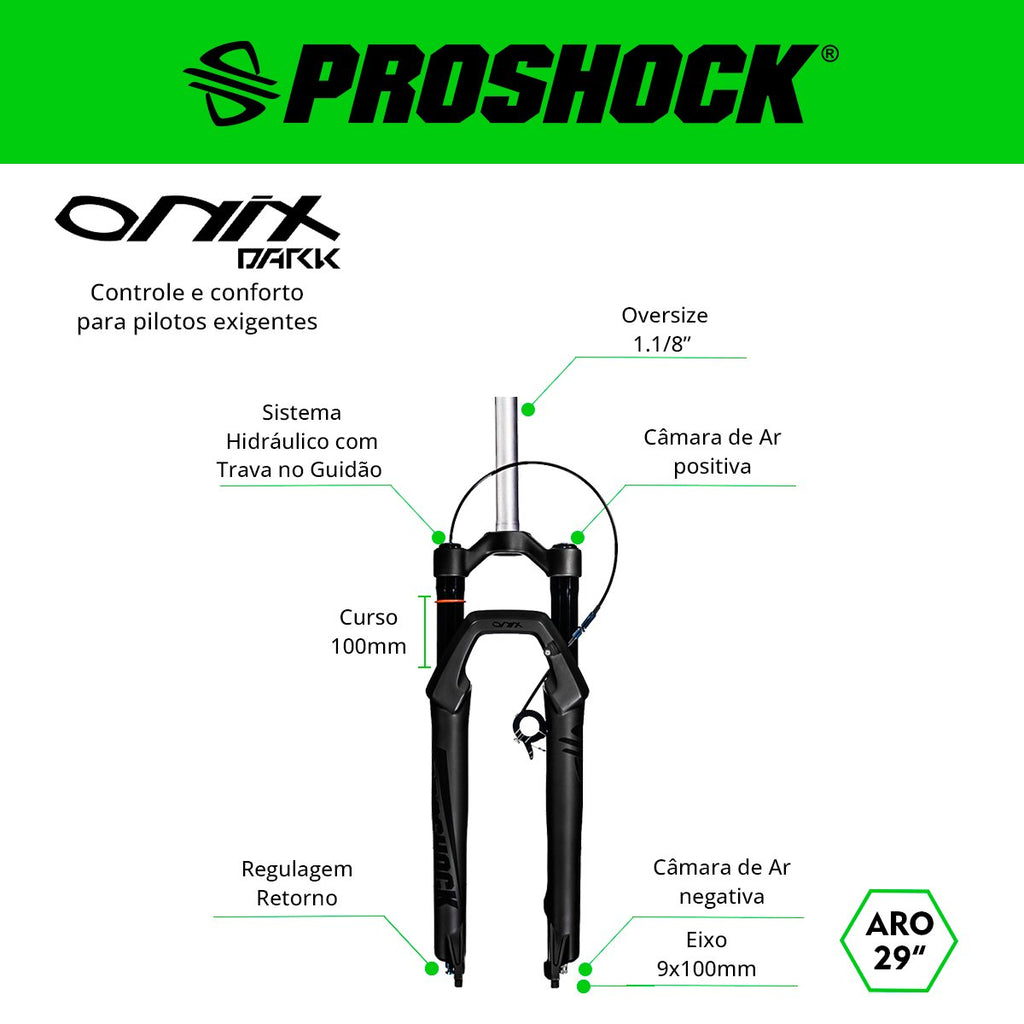 SUSPENSÃO ONIX DARK TRAVA NO GUIDÃO SPIDER ARO 29 EIXO 9X100 PRETA FOSCA