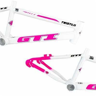 QUADRO 16 GARFO GTI TWISTER REBAIXADO ALUMÍNIO BRANCO/ROSA C/ GUIDÃO