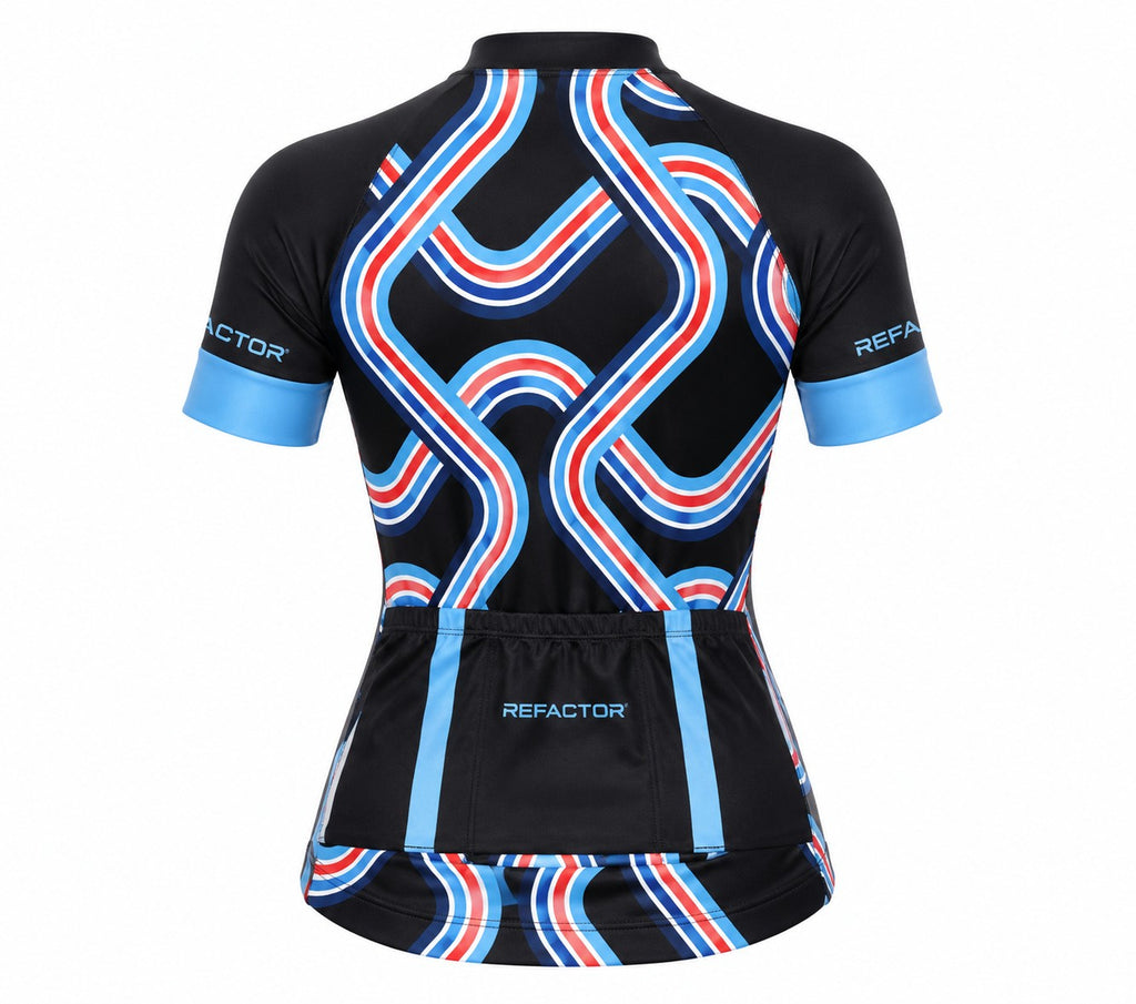 CAMISA CICLISMO FEMININO REFACTOR DUNA PRETO/AZUL/ROSA