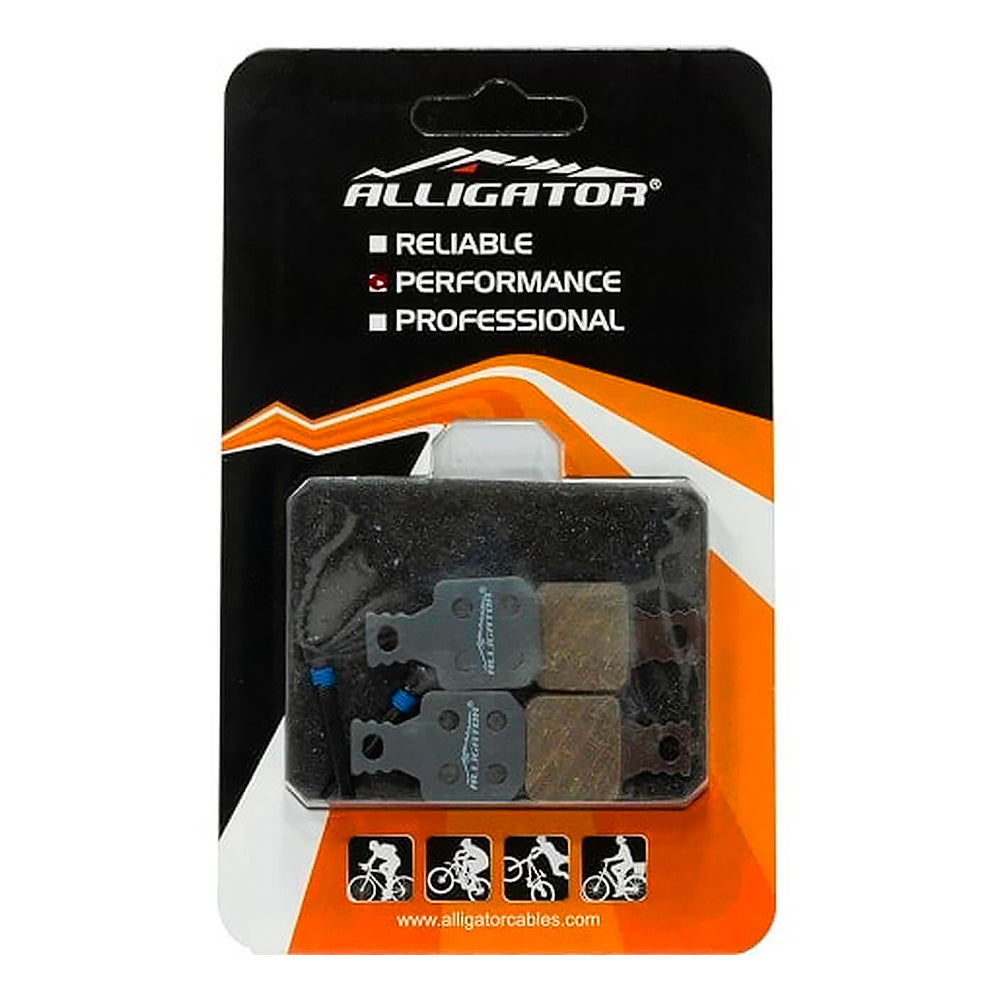 PASTILHA FREIO DISCO ALLIGATOR SEMI METÁLICA P/ FREIO A DISCO MAGURA 4 PISTÕES MT5, MT7 E MT5E, C/ MOLA (PAR) - PRETO