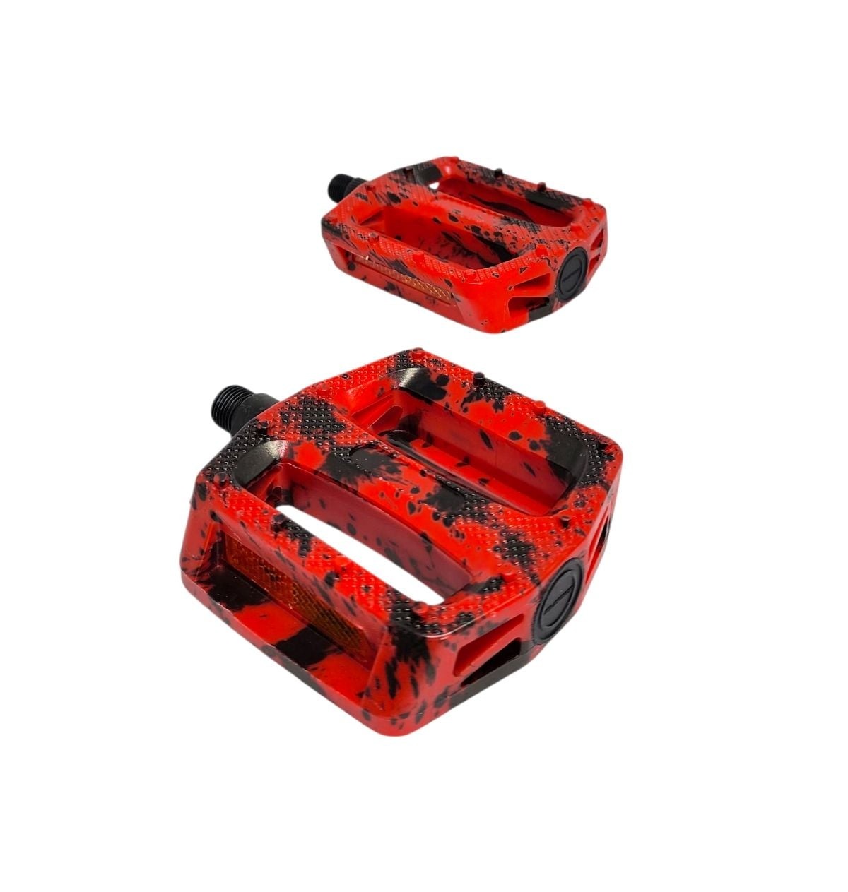 PEDAL PLATAFORMA 9/16 EM NYLON ESFERADO CAMUFLADO COM REFLETOR PRETO/VERMELHO