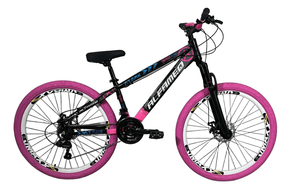 Bicicleta 26 Alfameq Atake Preto/Branco/Rosa Camb Shimano