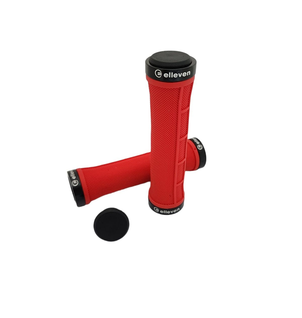 MANOPLA MTB ANTIDERRAPANTE 130MM ELLEVEN C/ TRAVA NATURAL/VERMELHO