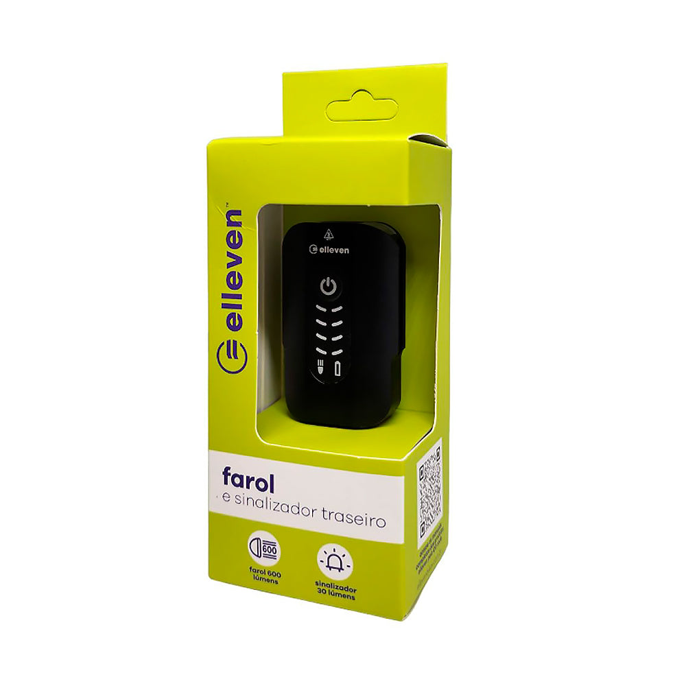 FAROL SINALIZADOR 2 EM 1 ELLEVEN 600+30 LUMENS RECARREGÁVEL USB - PRETO FOSCO