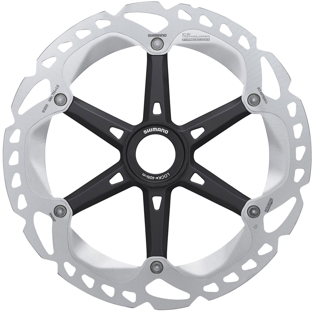 ROTOR DE FREIO A DISCO SHIMANO C. LOCK XT MT800 ICE TECH FREEZA 203mm - PRETO/PRATA