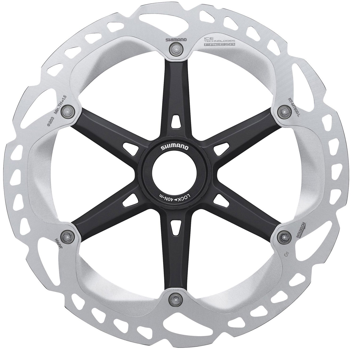ROTOR DE FREIO A DISCO SHIMANO C. LOCK XT MT800 ICE TECH FREEZA 203mm - PRETO/PRATA