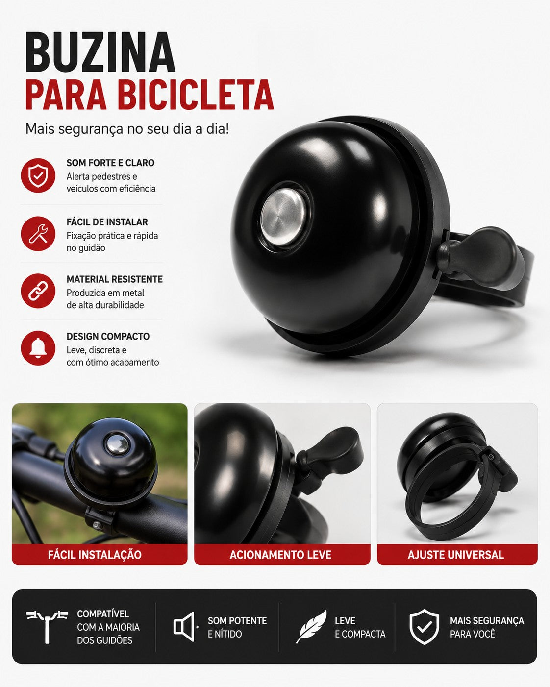 BUZINA SINETA CAMPAINHA DE BICICLETA PRETO