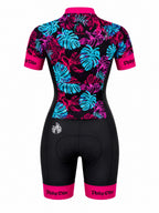MACAQUINHO CICLISMO FEMININO FILIP DILLIS PRETO/PINK/CIANO