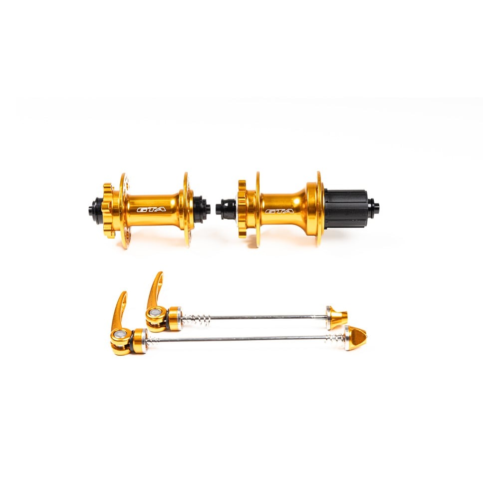 Cubo aluminio GTA par com rolamento dourado para cassetes de 8 a 12 velocidades com blocagem freehub 6 paws