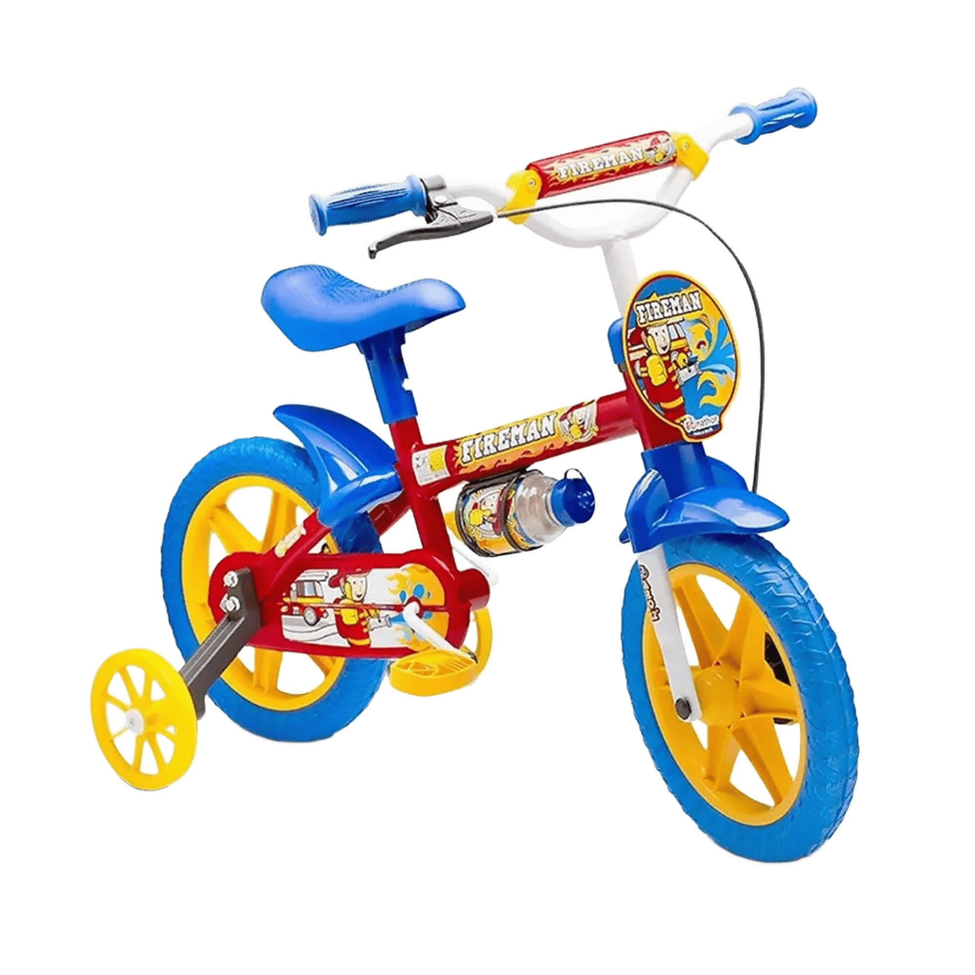 Bicicleta 12 Nathor Fire Man - Azul/Vermelho/Amarelo