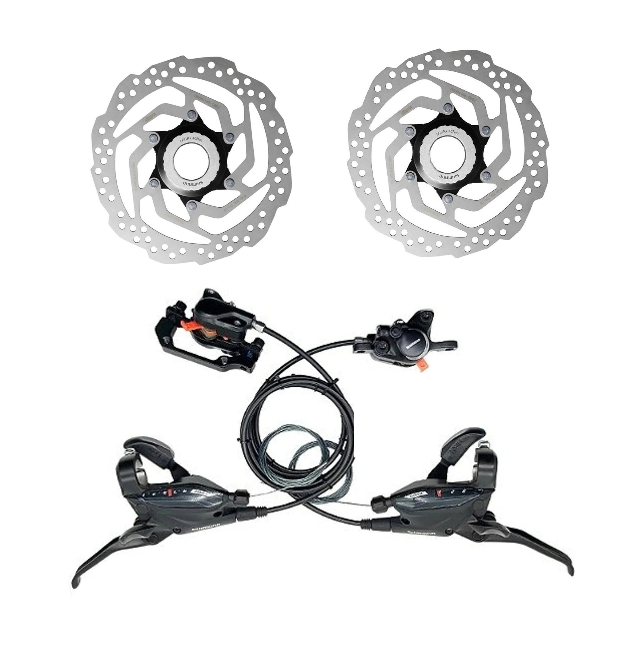 PAR FREIO DISCO HIDRÁULICO SHIMANO ACERA MT200 C/ ALAVANCA ST-EF505 3x9v 27V RT10