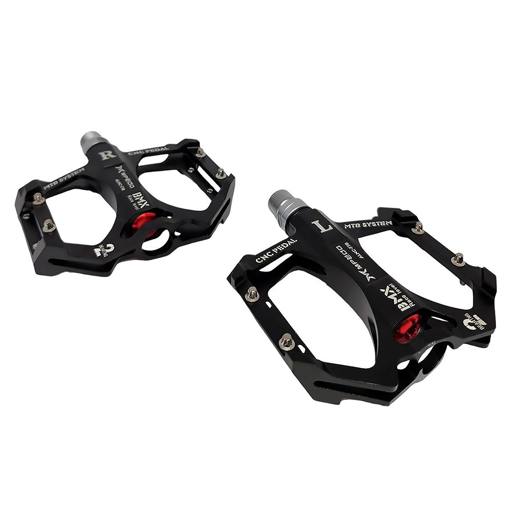 PEDAL 9/16 PLATAFORMA MTB/BMX ALUM. C/ROLAMENTO CNC ANODIZADO EIXO CRO-MO  - PRETO