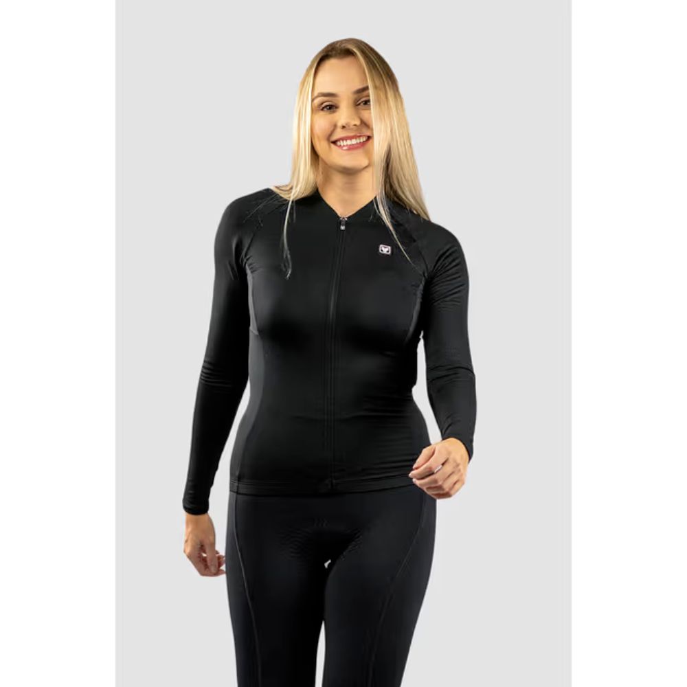 Camisa Ciclismo Free Force Feminina Start Manga Longa Black Peluciada