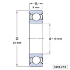 Rolamento 6200 Rs 9 X 10 X 30 P/ Cubos (unidade)
