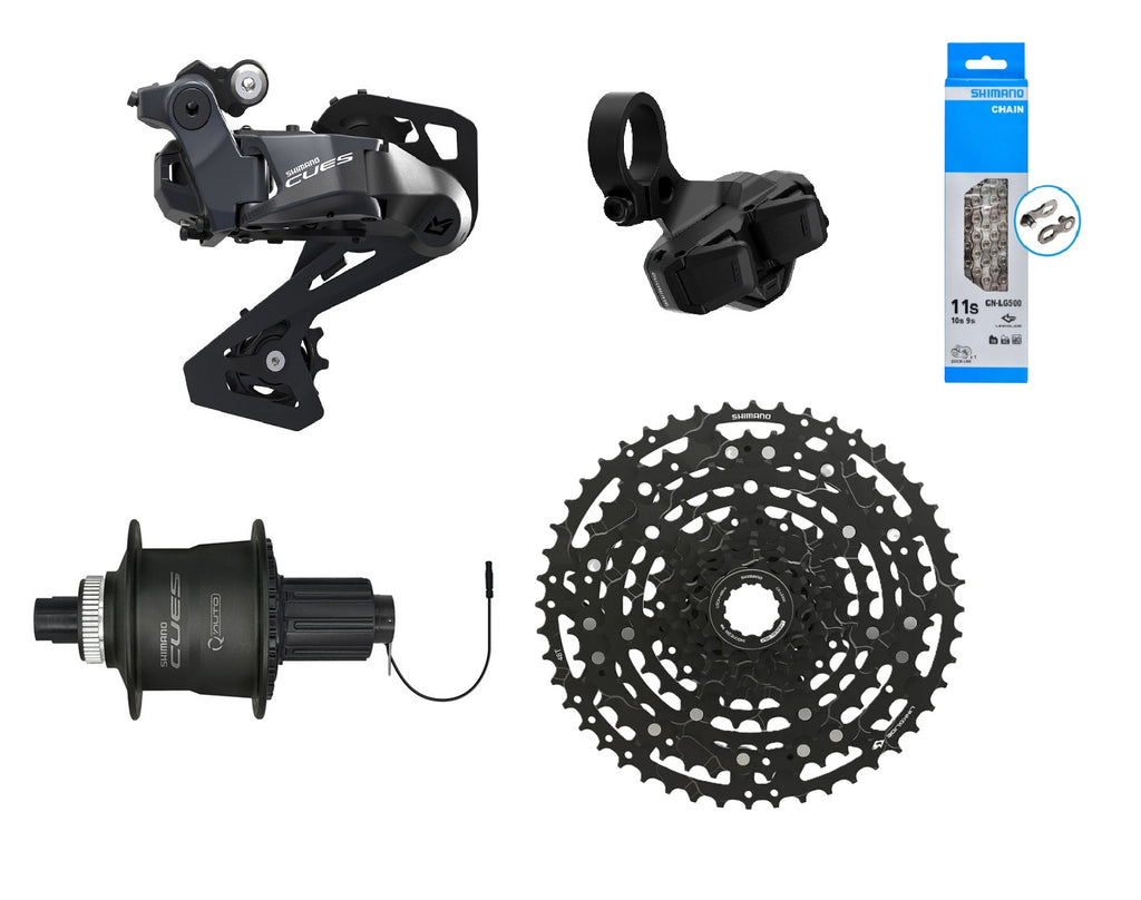 KIT SHIMANO CUES Q'AUTO CUBO DINAMO, ALAVANCA, CAMBIO, CASSETE 11/48, CORRENTE