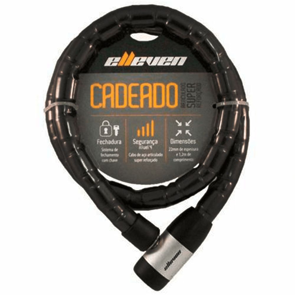 CADEADO ARTICULADO 1,2M X 22MM ELLEVEN REFORÇADO - PRETO