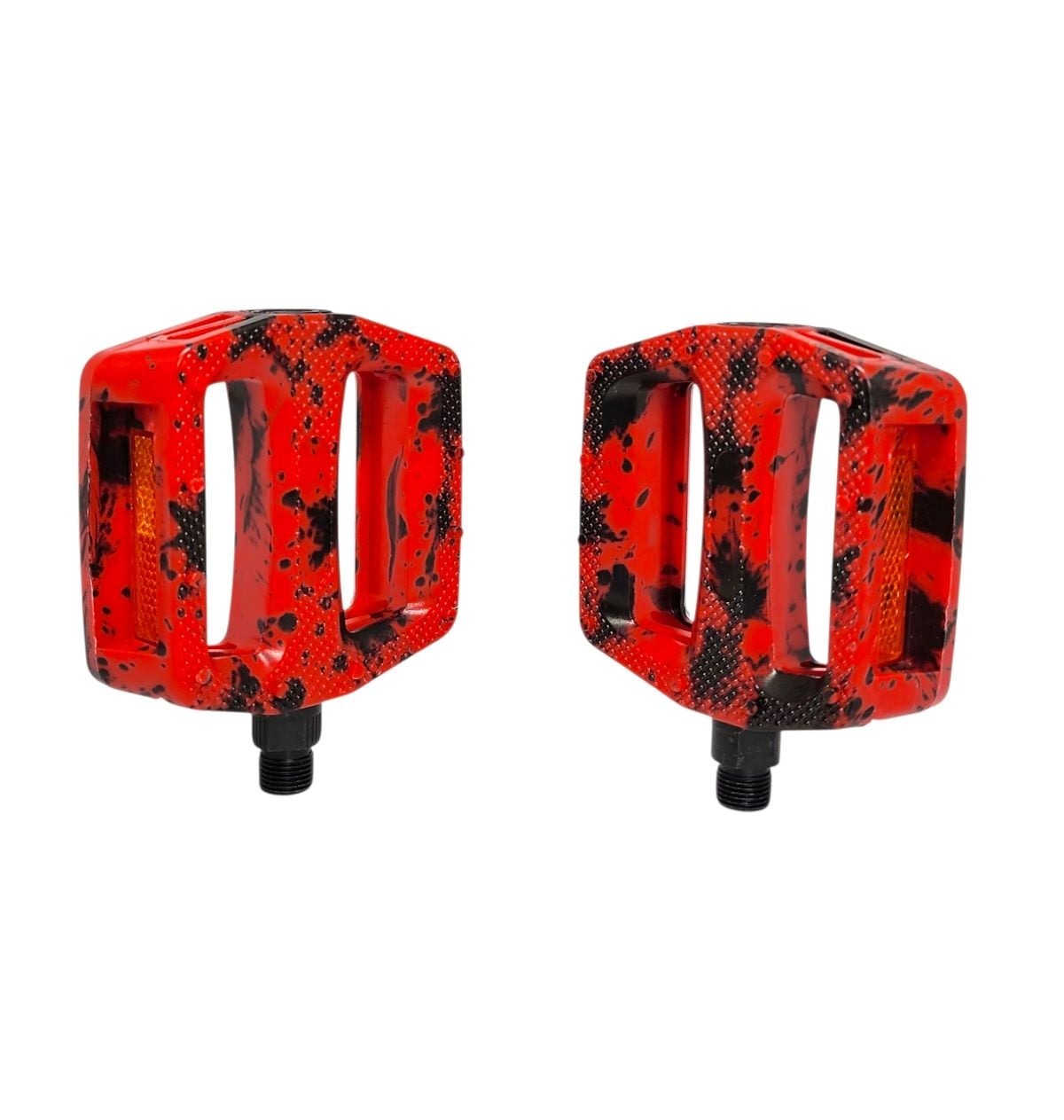 PEDAL PLATAFORMA 9/16 EM NYLON ESFERADO CAMUFLADO COM REFLETOR PRETO/VERMELHO