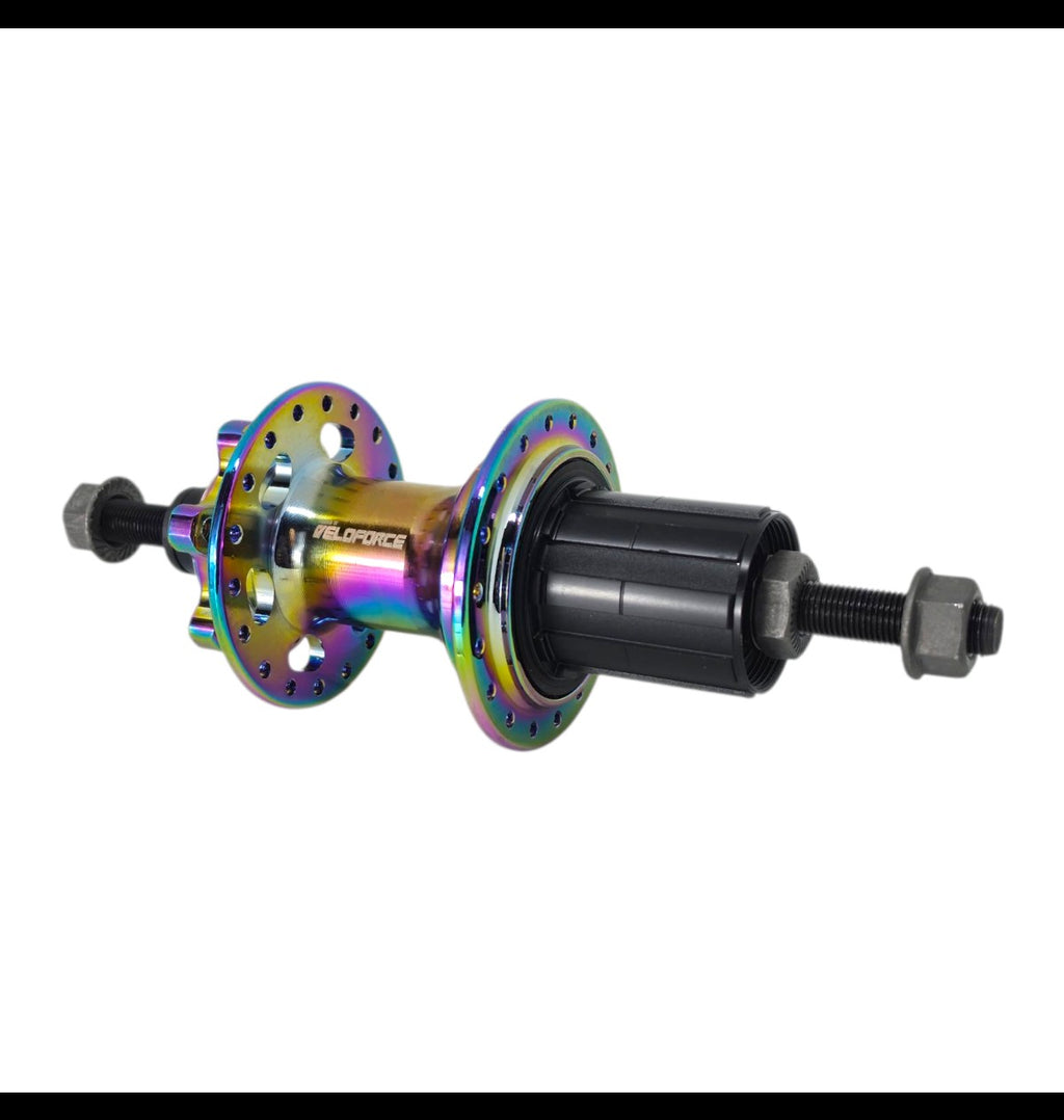 CUBO TRASEIRO VELOFORCE BARULHENTO 12V 10X135MM 36 FUROS EIXO MACIÇO RAINBOW