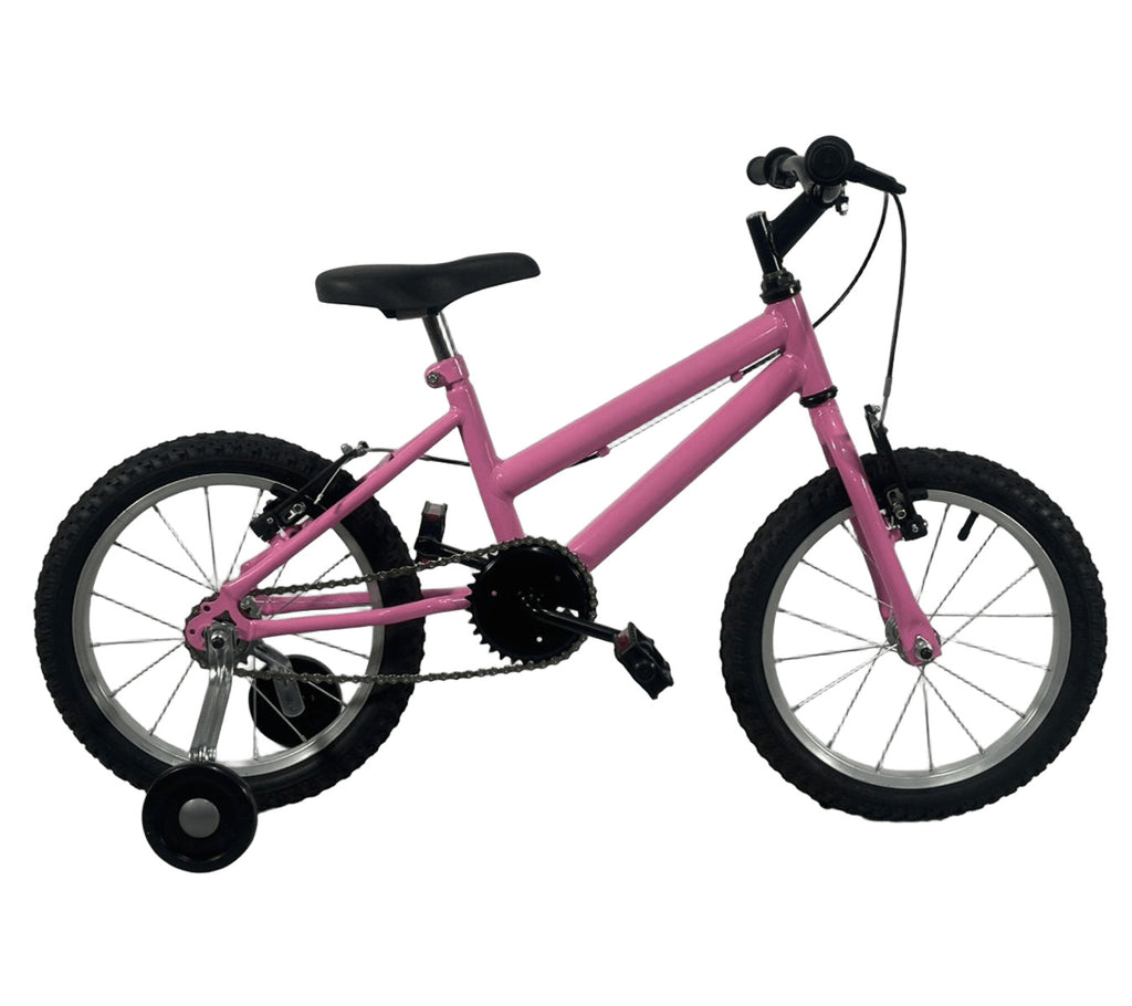 BICICLETA 16 AÇO C/ RODA LATERAL E ARO ALUMÍNIO FEMININA
