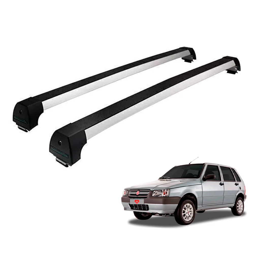RACK LONG LIFE SPORT ALUM. PRATA P/ FIAT UNO MILLE S/ LONG - 4 PORTAS ATÉ 2010 (AF-4) - PRATA