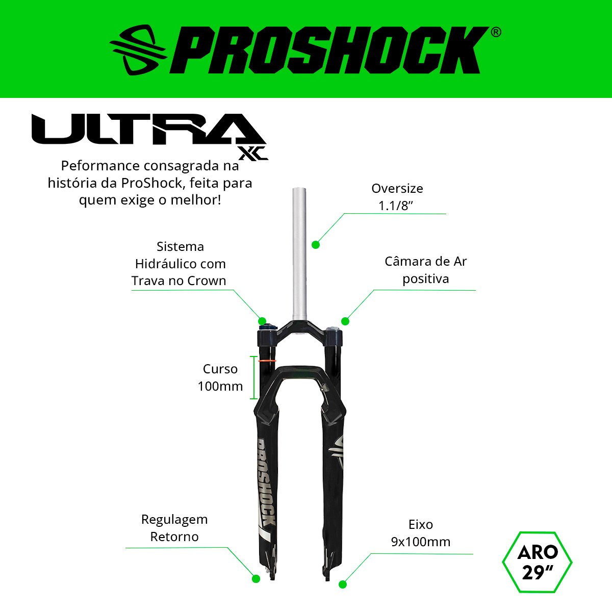 SUSPENSÃO ULTRA XC TRAVA NO CROWN SPIDER ARO 29 EIXO 9X100 PRETA BRILHANTE