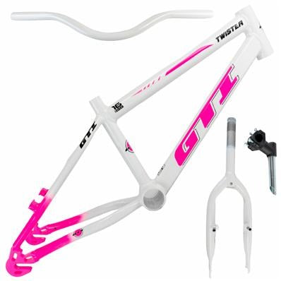 QUADRO 16 GARFO GTI TWISTER REBAIXADO ALUMÍNIO BRANCO/ROSA C/ GUIDÃO