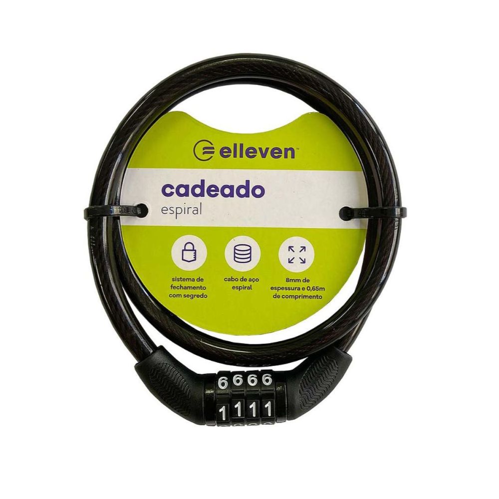 Cadeado 8mm X 65cm Elleven Segredo - Preto