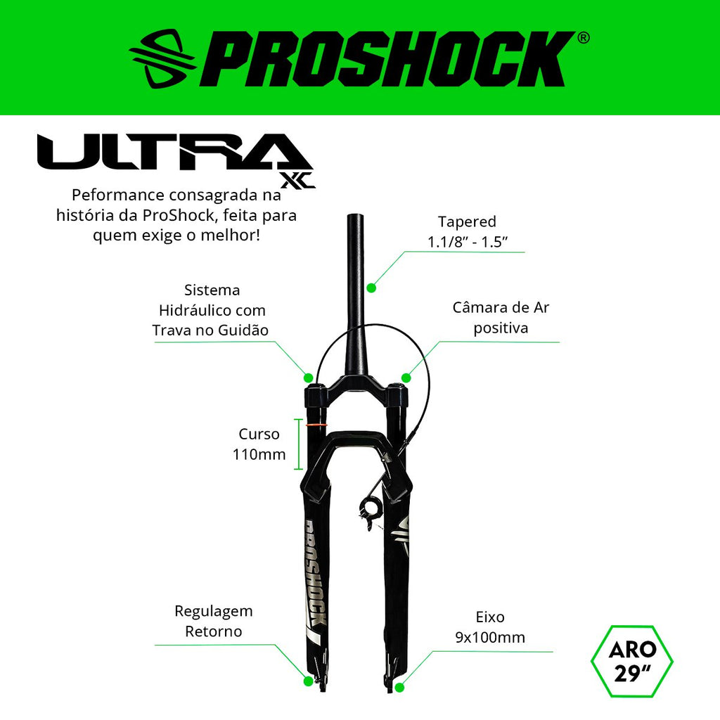 SUSPENSÃO ULTRA XC TRAVA NO GUIDÃO SPIDER ARO 29 EIXO 9X100 PRETA BRILHANTE