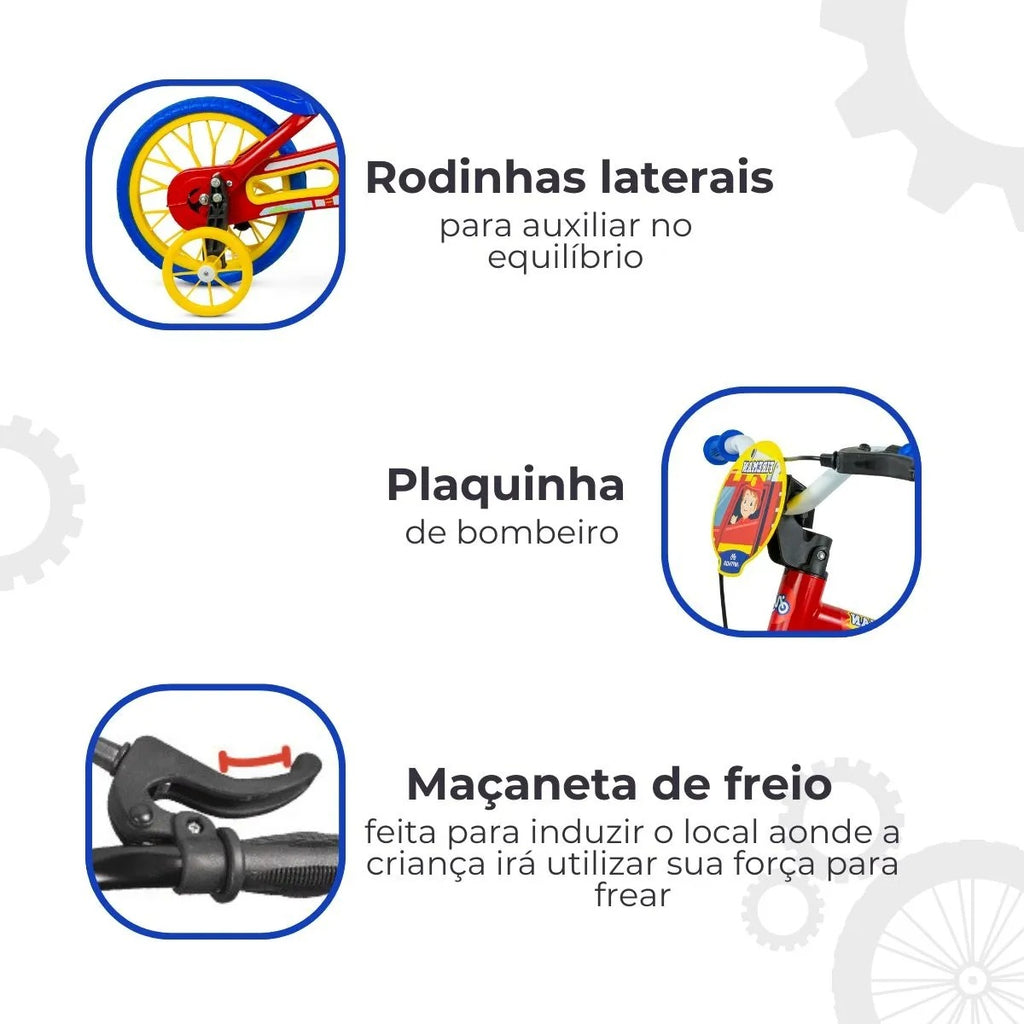 BICICLETA 12 NATHOR FIRE MAN - AZUL/VERMELHO/AMARELO