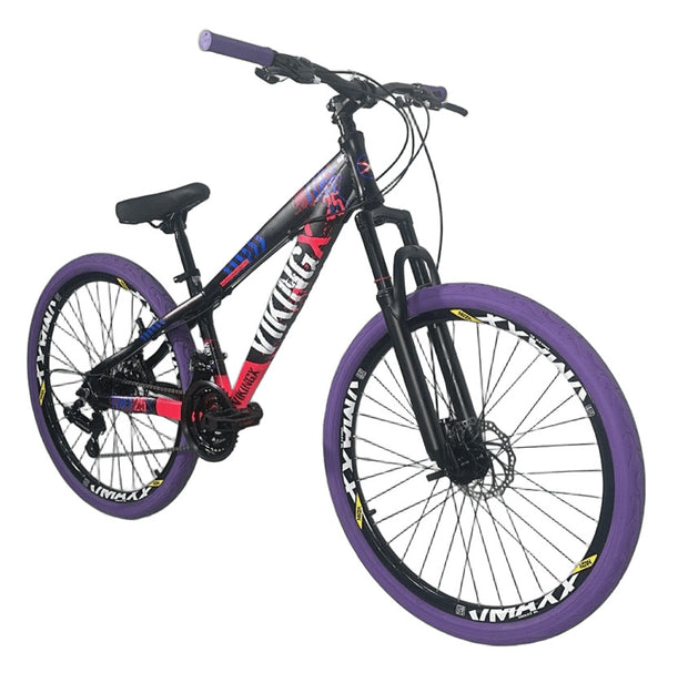 Bicicleta 26 Viking-X Tuff 30  Preto/Roxo/Rosa Camb Shimano