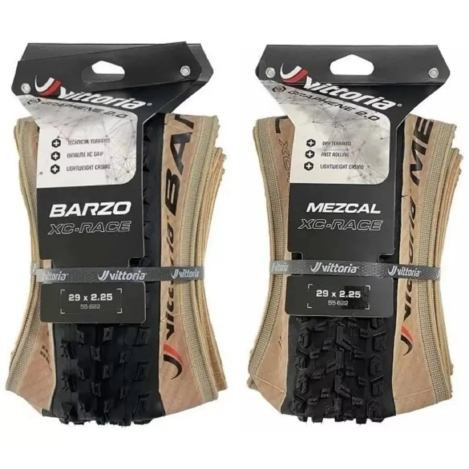 2 Pneus 29x2.25 Vittoria = 1 Barzo + 1 Mezcal Tubeless 4c Graphene 2.0 Bege