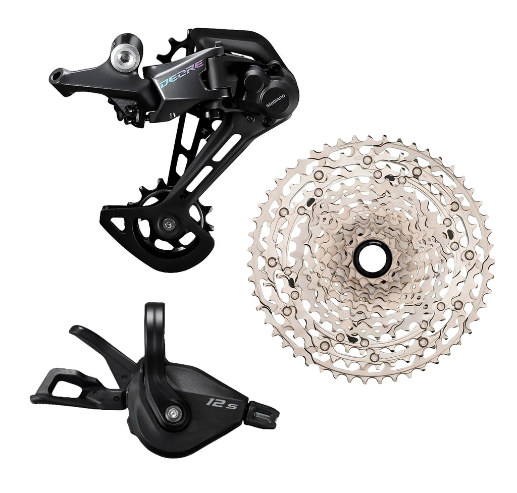 KIT TRANSMISSÃO ALAVANCA + CAMBIO + CASSETE 12V SHIMANO DEORE CS-M6100-12 10/51D