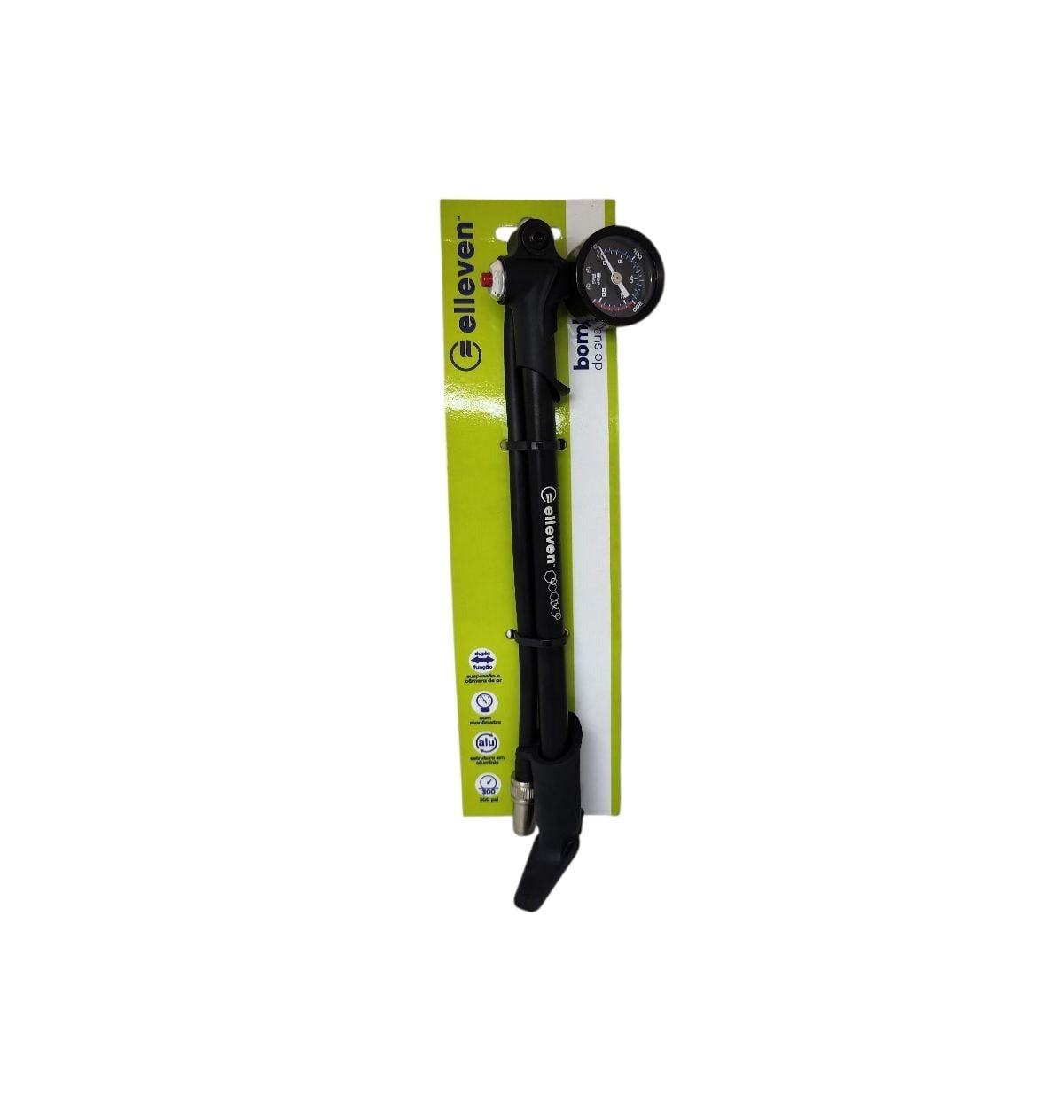 BOMBA DE AR ELLEVEN P/ SUSPENSÃO  DIANT/TRAS ALUMINIO COM MANÔMETRO 300 PSI
