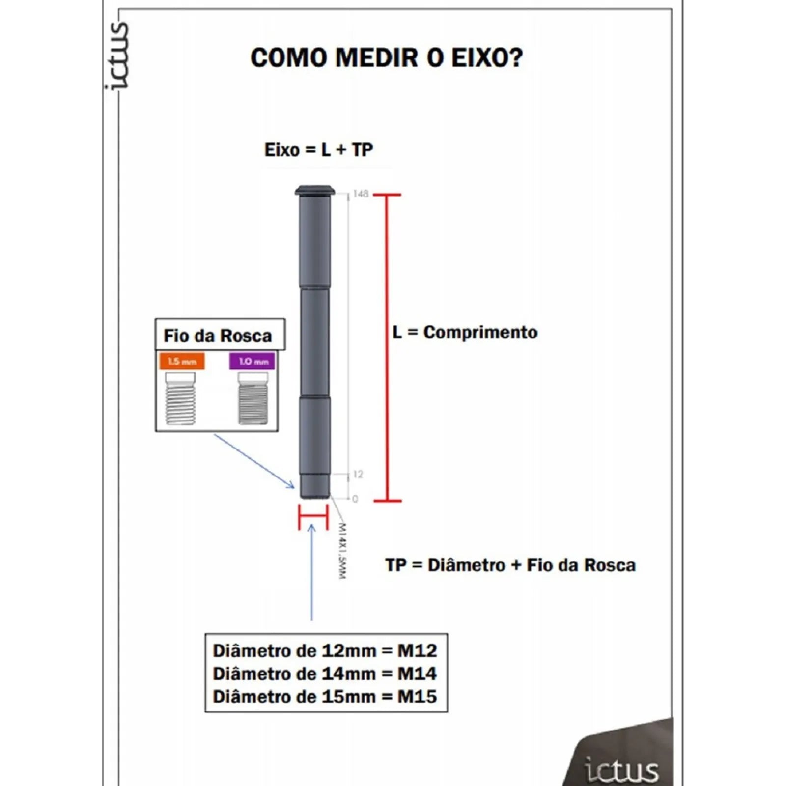 EIXO PASSANTE ICTUS 12MM TRASEIRO C/ ARRUELA (L:18MM TP: M12x1,75MM) - PRETO