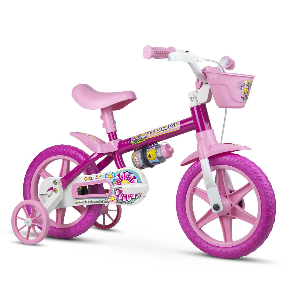 BICICLETA ARO 12 FLOWER FEM ROSA / ROXO