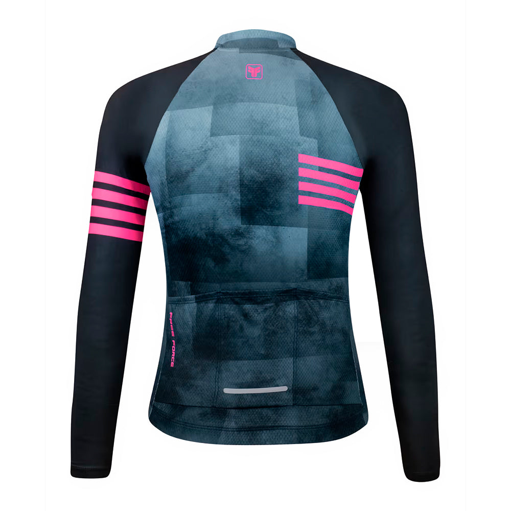 CAMISA CICLISMO FREE FORCE BASIC FEMININA MANGA LONGA CARE - PRETO/AZUL/PINK - M