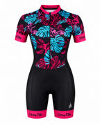 Macaquinho Ciclismo Feminino Filip Dillis Preto/Pink/Ciano