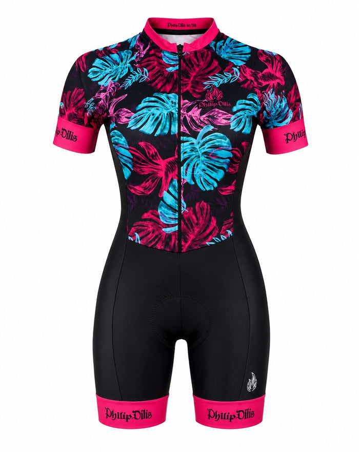 Macaquinho de Ciclismo Filip Dillis Feminino Preto/Pink/Ciano - PRETO/PINK/CIANO / P