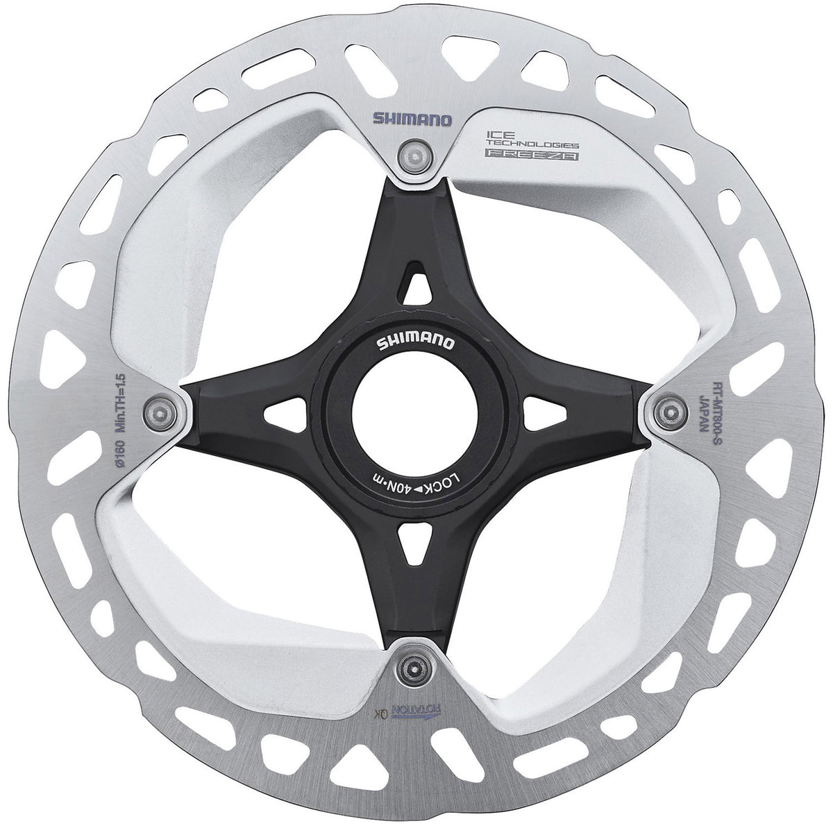 ROTOR DE FREIO A DISCO SHIMANO C. LOCK XT MT800 ICE TECH FREEZA 160mm - PRETO/PRATA