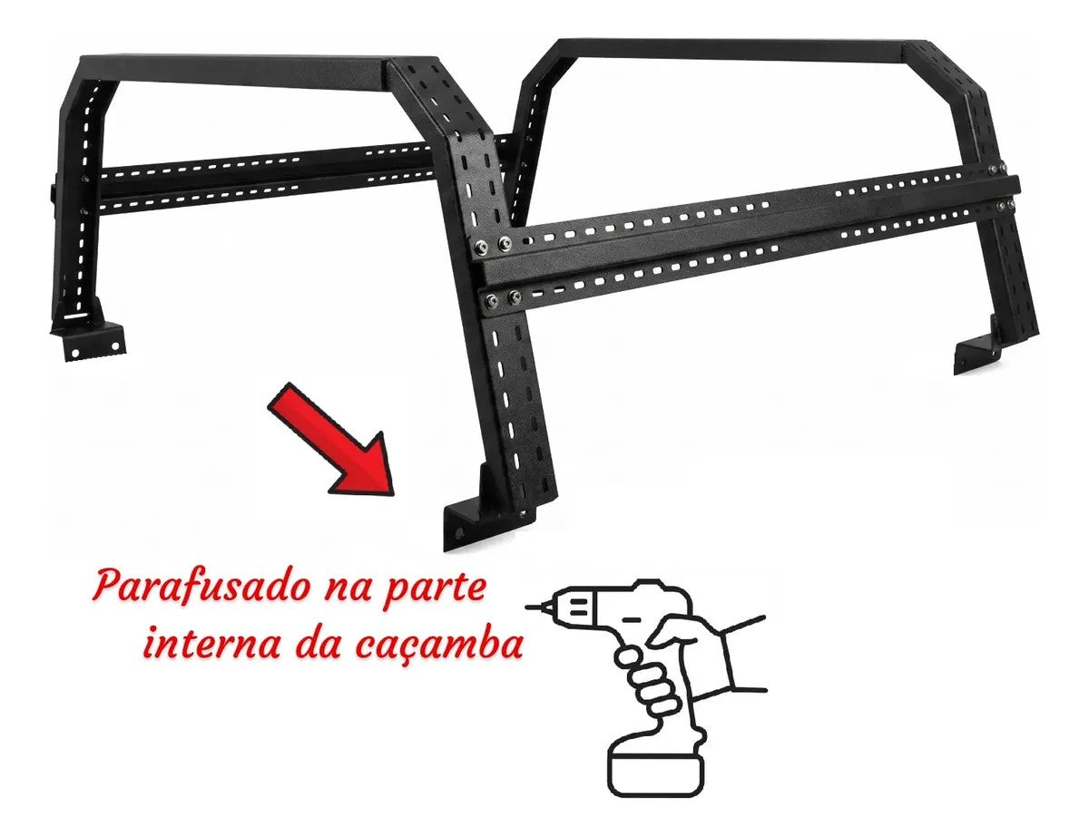 RACK DE CAÇAMBA LONG LIFE HI RIDER - ALTURA 565MM LARGURA : REGULAVEL DE 1350MM À 1560MM (POR DENTRO DA BORDA DA CAÇAMBA